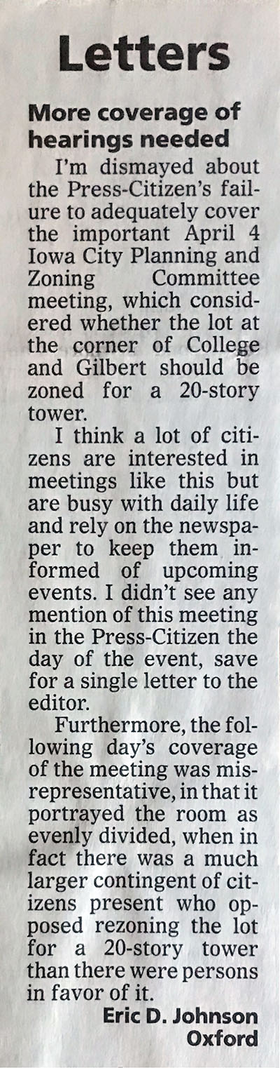Photo of More Coverage Needed letter to the editor